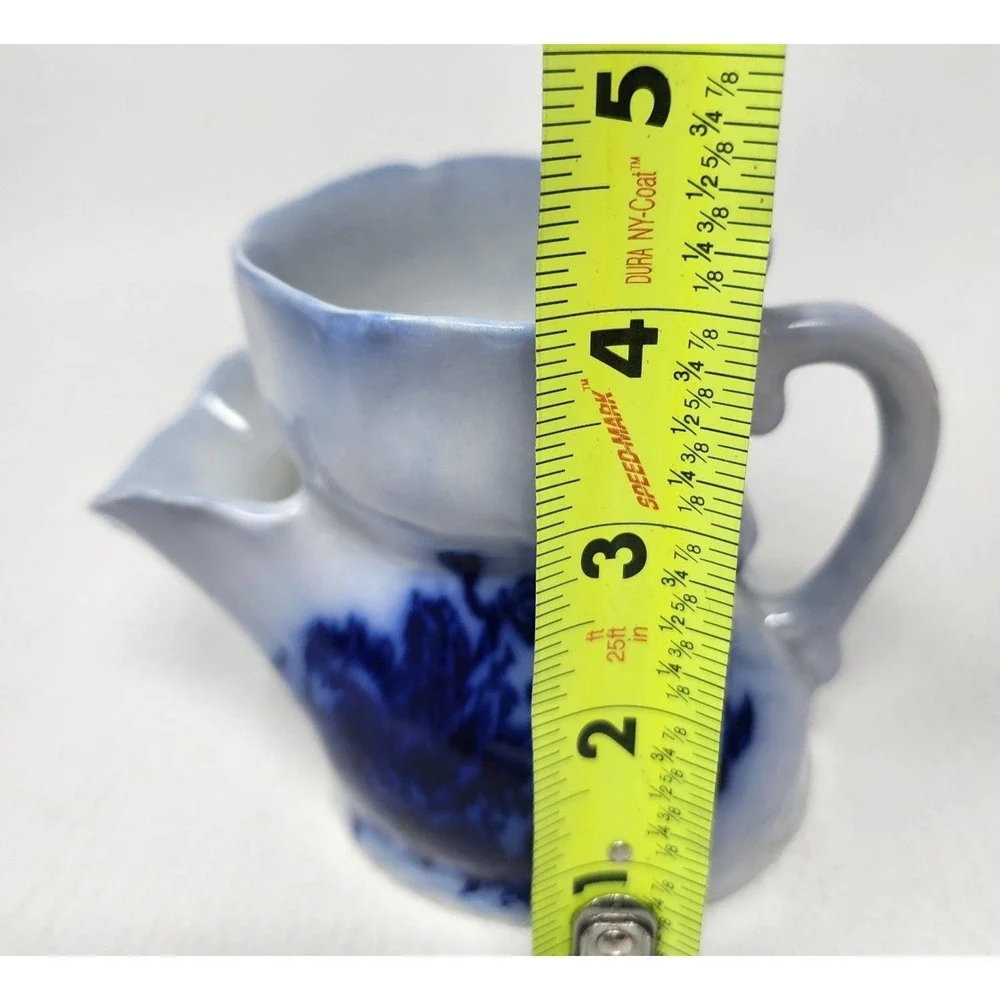 Antique Ceramic Scuttle Shaving Mug Blue Floral Victorian Male Vanity Decor 4